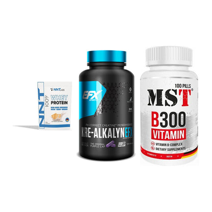Einsteiger-Set: NNT Whey + EFX Kre-Alkalyn + MST B300 B-Compl – alle enthaltenen Artikel