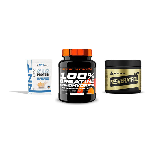 Einsteiger-Set: NNT Whey + Scitec Creatine + Peak Resveratrol – alle enthaltenen Artikel