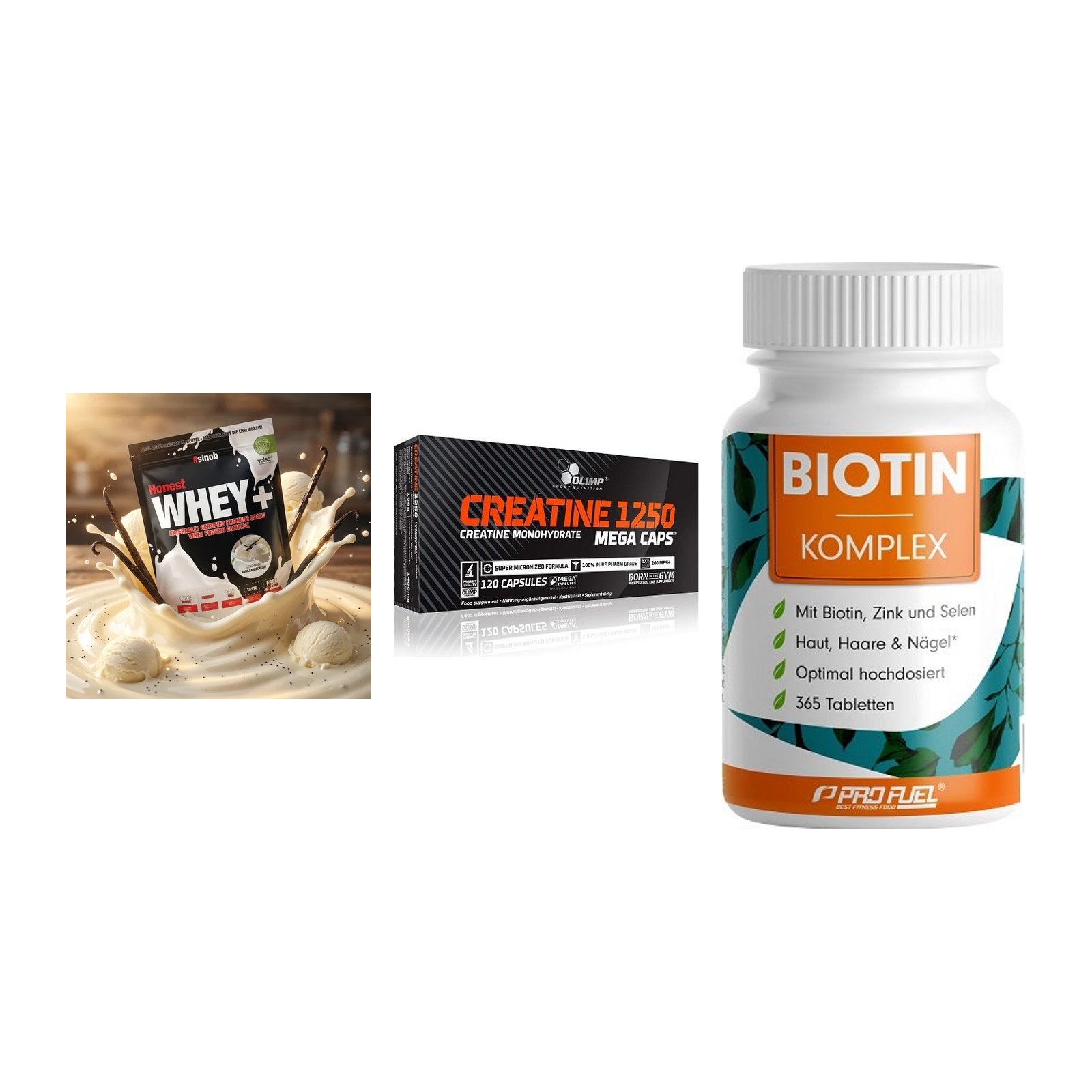 Einsteiger-Set: Sinob Honest + Olimp Creatine + ProFuel BIOTIN – alle enthaltenen Artikel