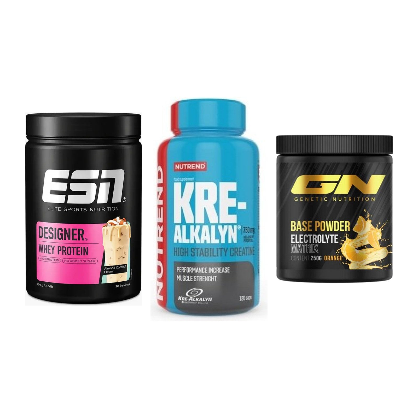 Einsteiger-Set: ESN Designer + Nutrend Kre-Alka + GN Base Powder – alle enthaltenen Artikel