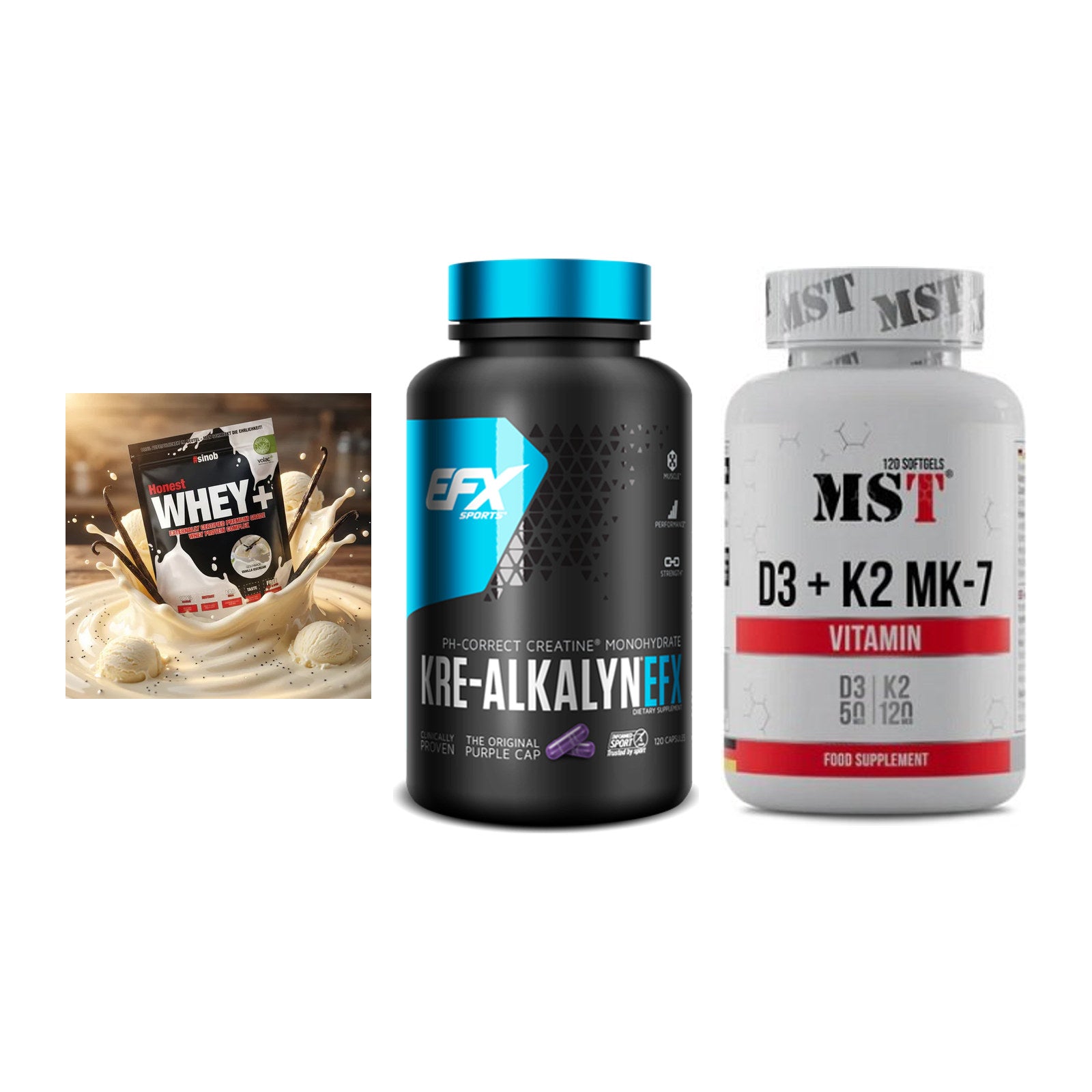 Einsteiger-Set: Sinob Honest + EFX Kre-Alkalyn + MST Vitamin D3 – alle enthaltenen Artikel