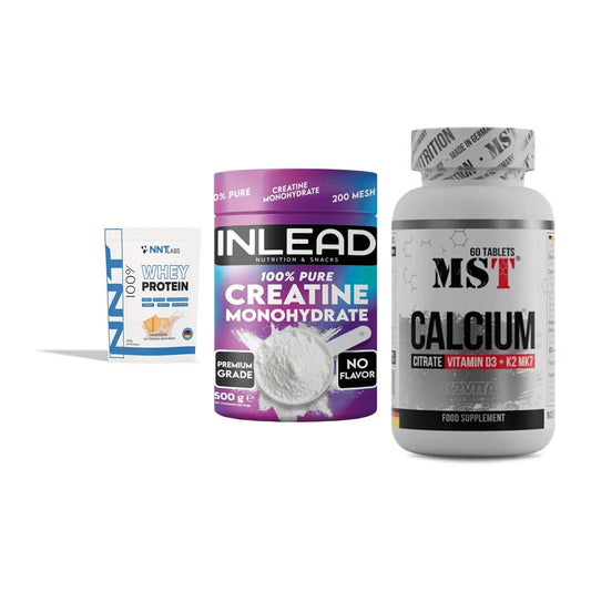 Einsteiger-Set: NNT Whey + INLEAD Creatine + MST Calcium – alle enthaltenen Artikel