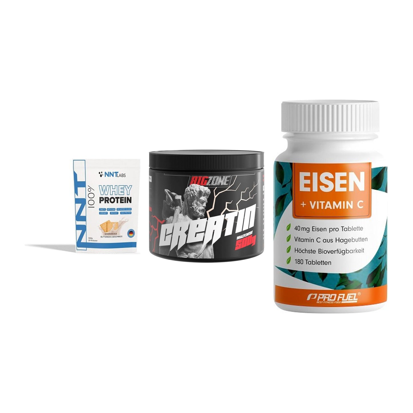 Einsteiger-Set: NNT Whey + Big Zone Creatin + ProFuel EISEN – alle enthaltenen Artikel