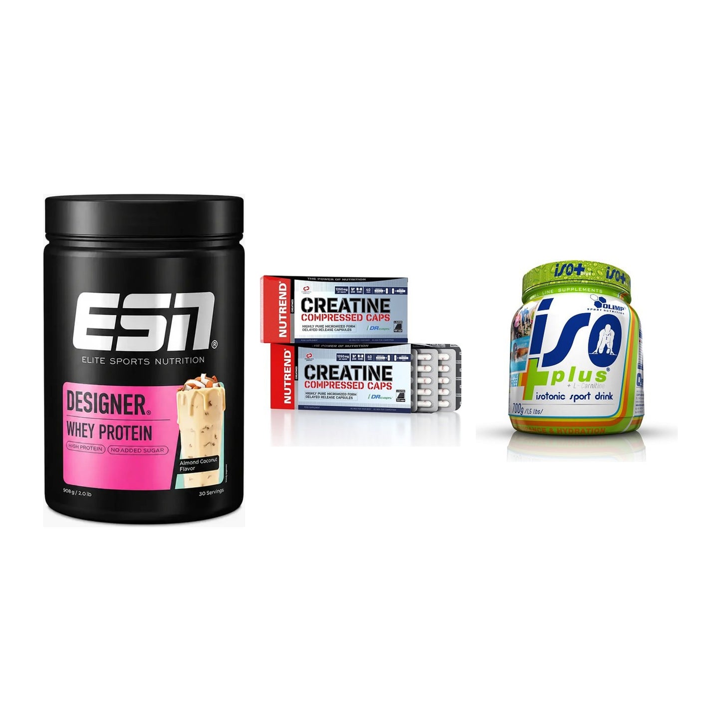 Einsteiger-Set: ESN Designer + Nutrend Creatine + Olimp Iso Plus – alle enthaltenen Artikel