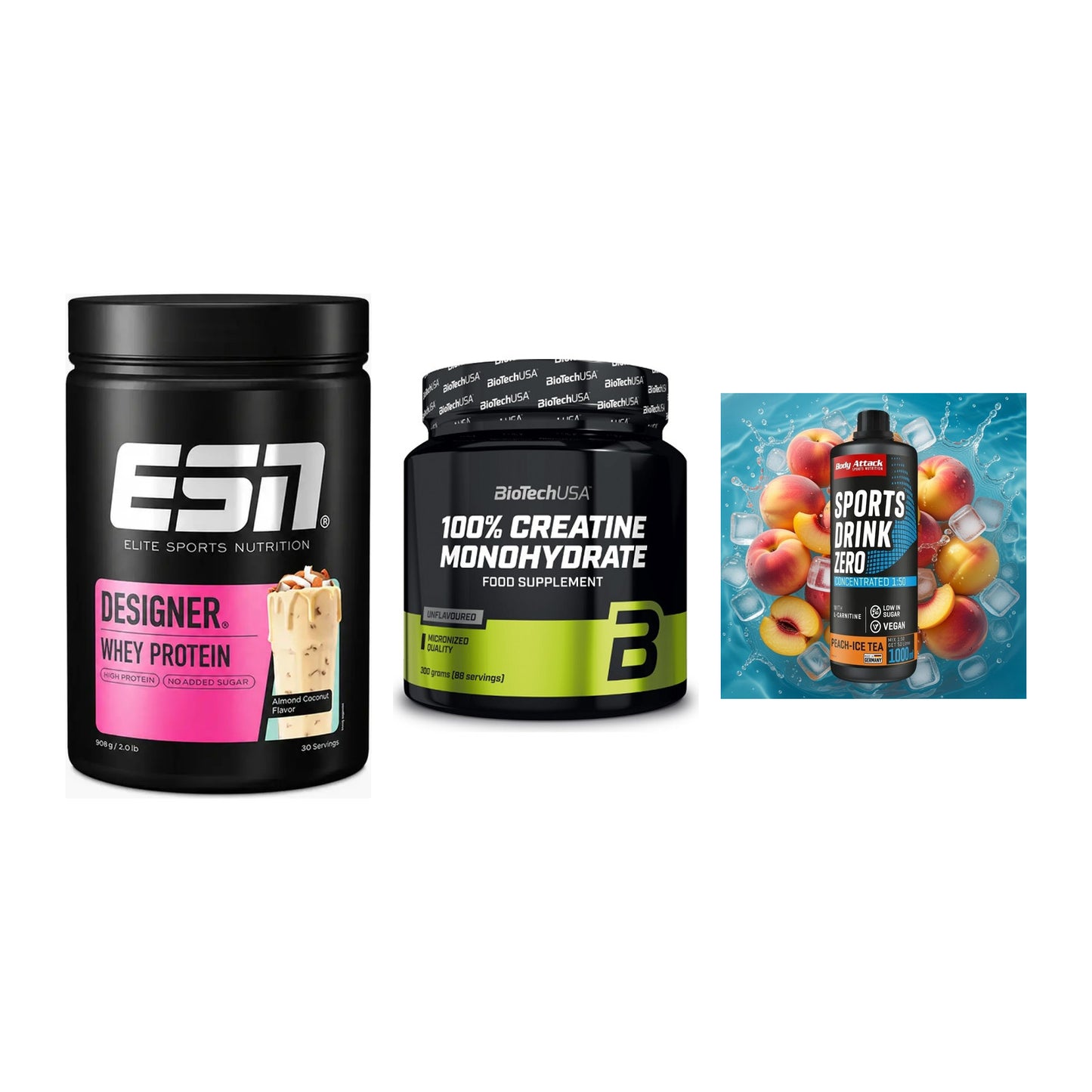 Einsteiger-Set: ESN Designer + BioTech Creatine + Body Attack – alle enthaltenen Artikel