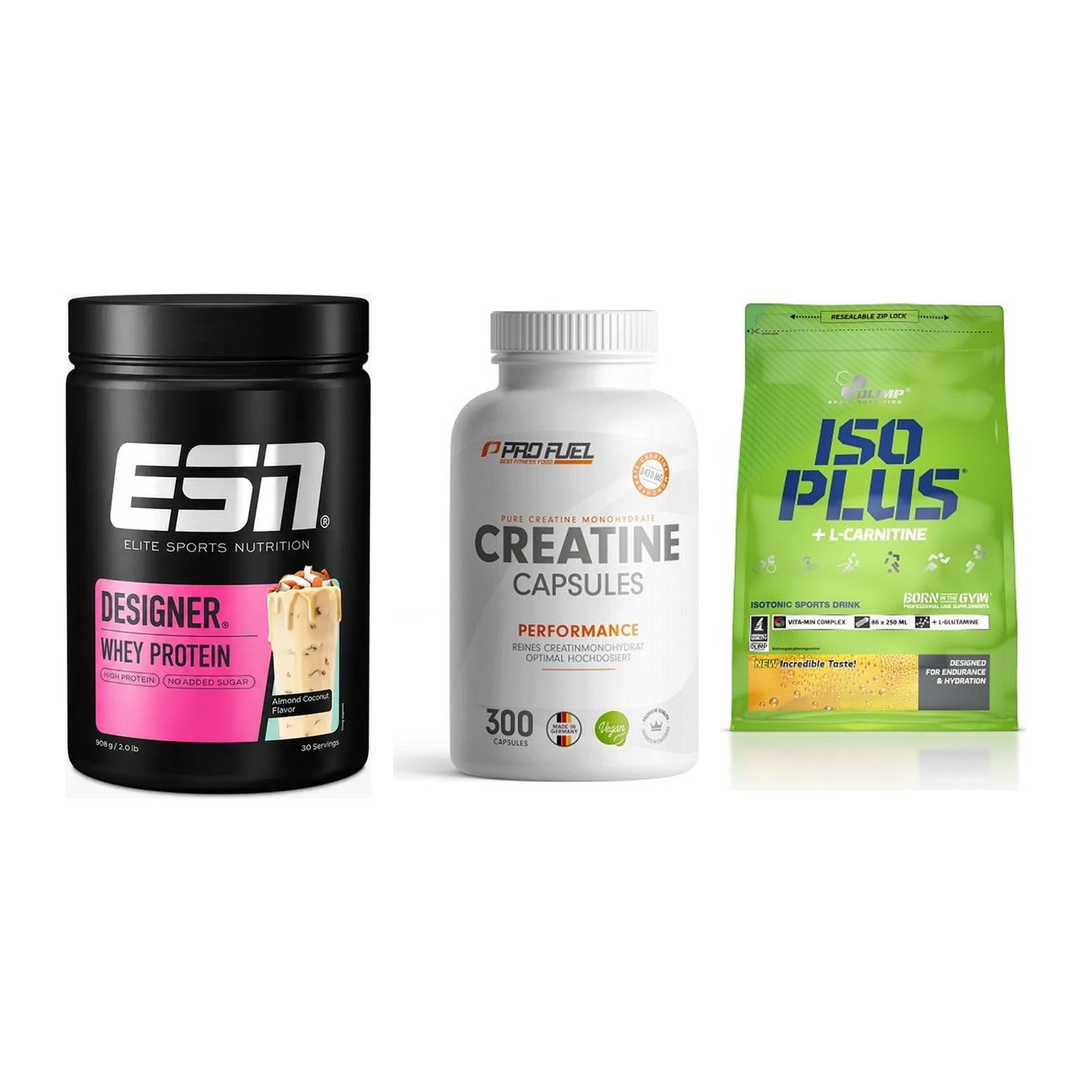 Einsteiger-Set: ESN Designer + ProFuel Creatine + Olimp Iso Plus – alle enthaltenen Artikel