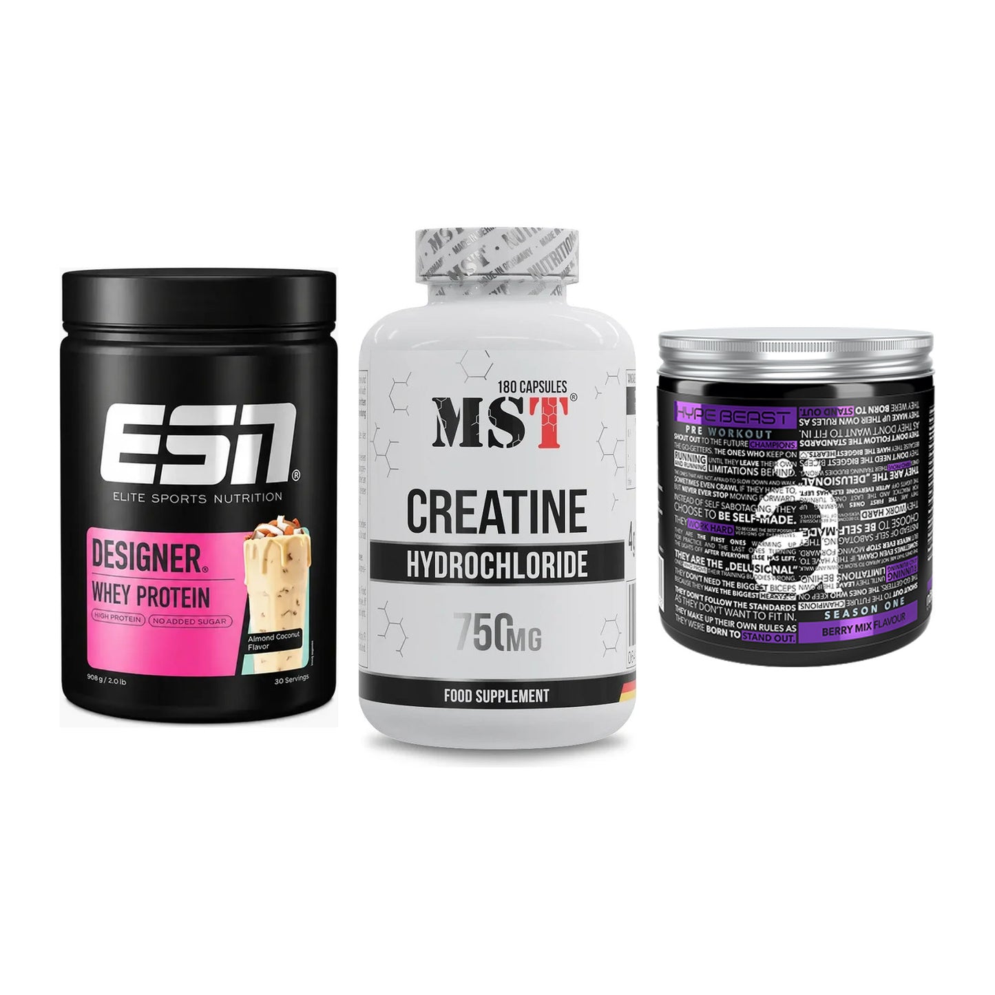 Einsteiger-Set: ESN Designer + MST Creatine HCL + Nanosupps Hype – alle enthaltenen Artikel