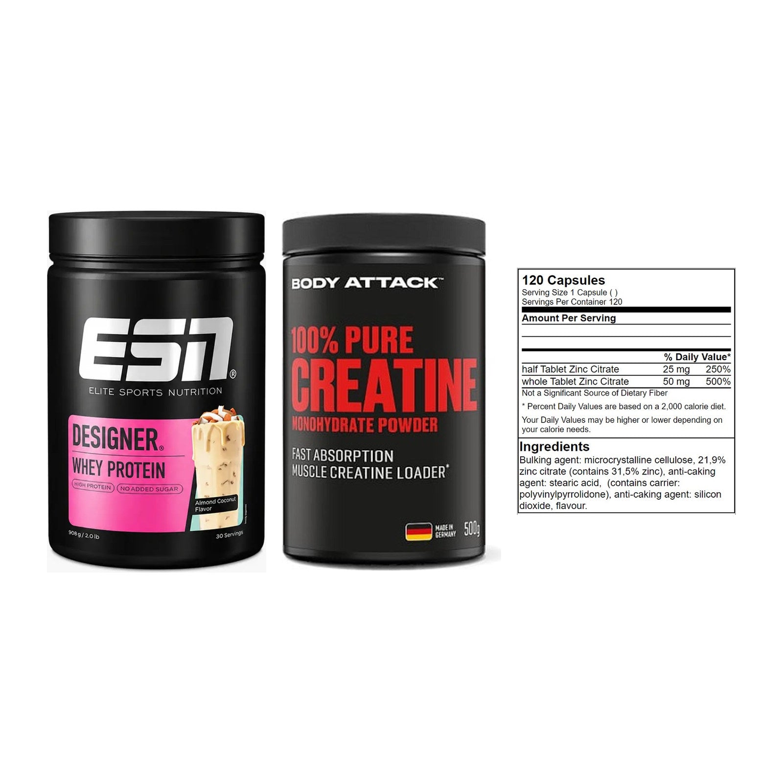 Einsteiger-Set: ESN Designer + Body Attack 100% + GN Zinc Citrate – alle enthaltenen Artikel