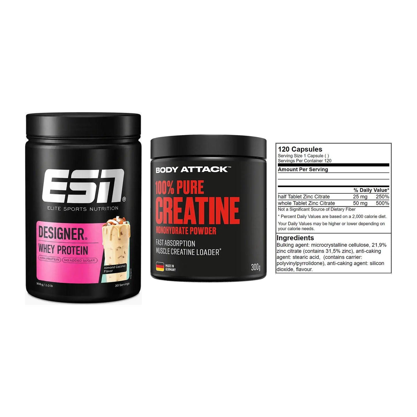 Einsteiger-Set: ESN Designer + Body Attack 100% + GN Zinc Citrate – alle enthaltenen Artikel