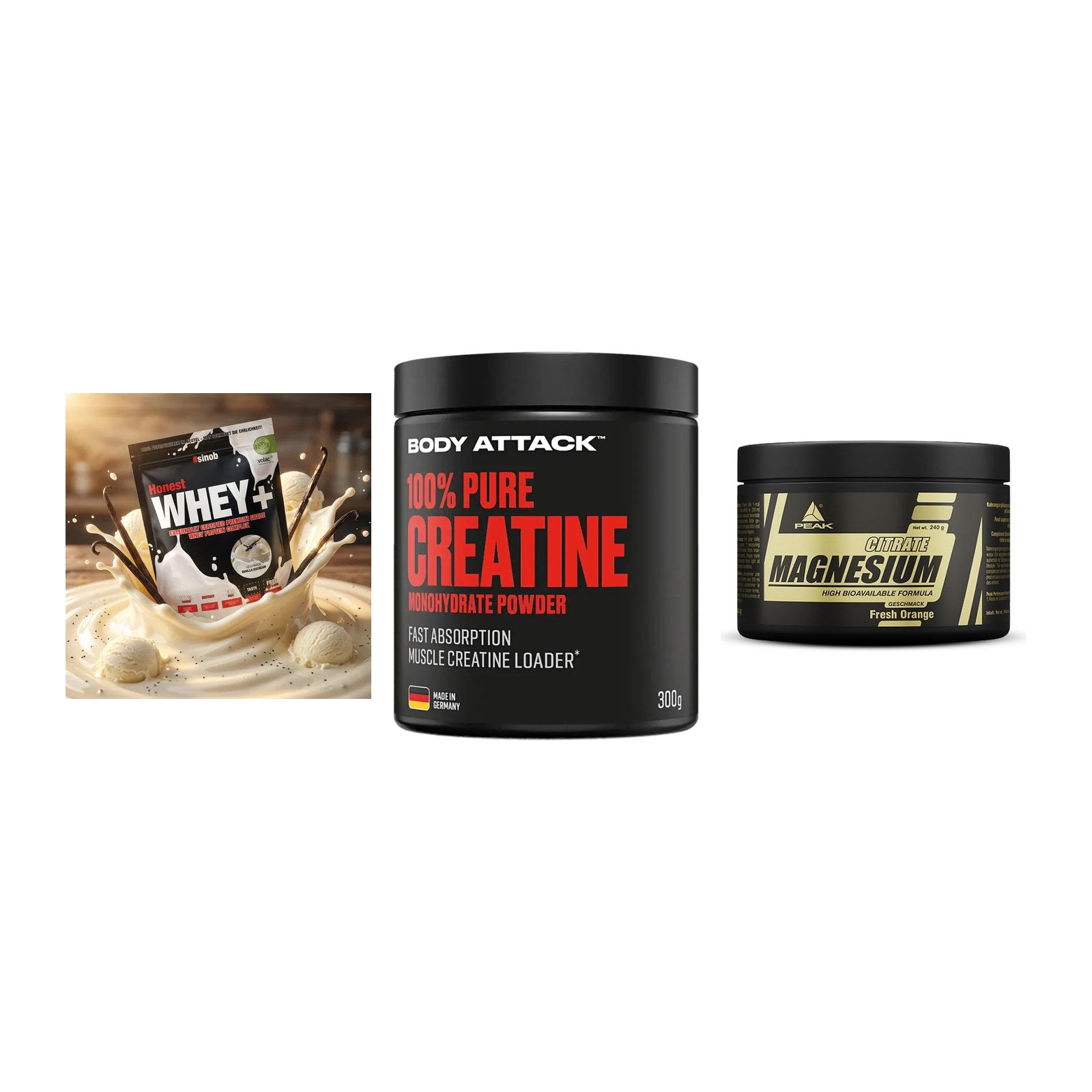 Einsteiger-Set: Sinob Honest + Body Attack 100% + Peak Magnesium – alle enthaltenen Artikel