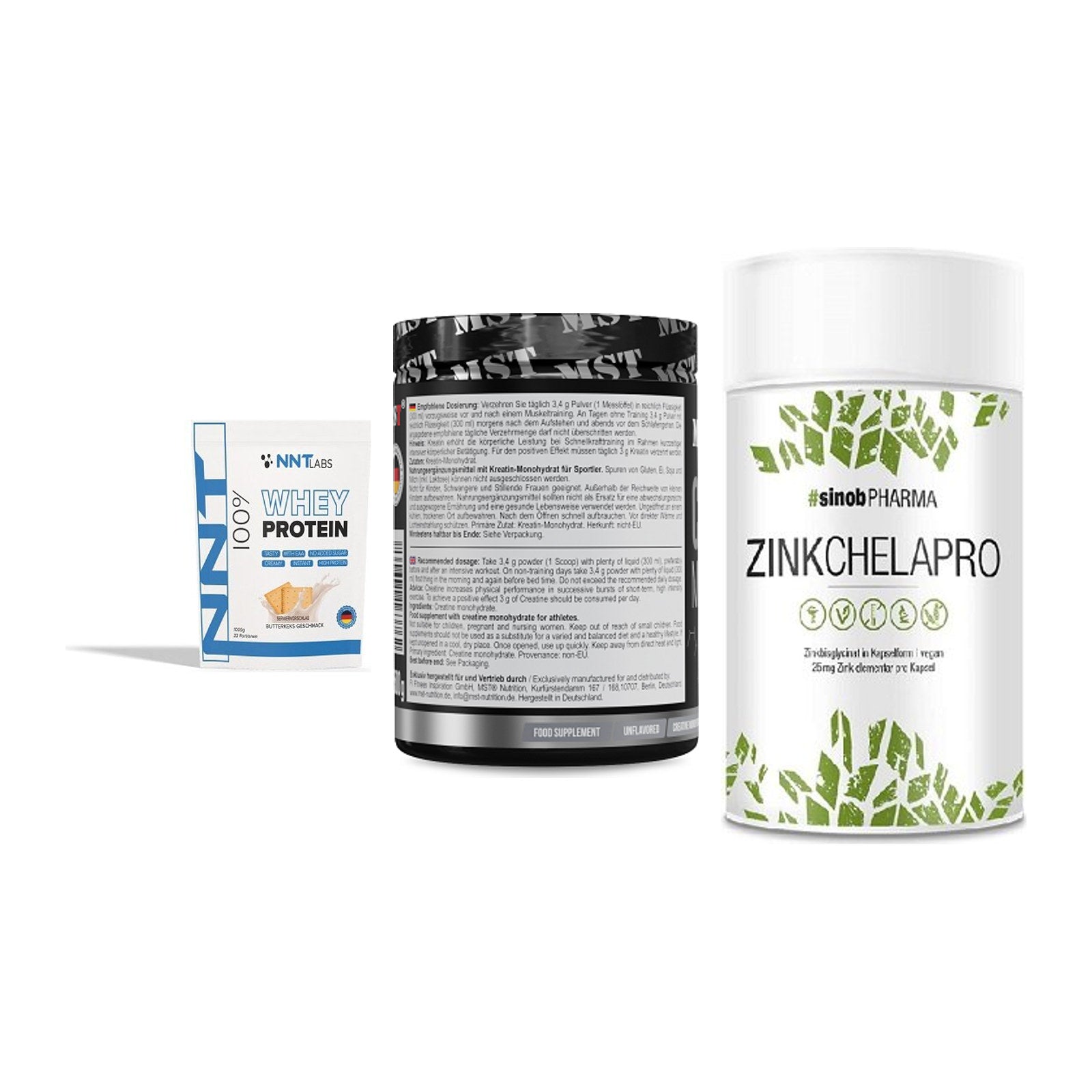 Einsteiger-Set: NNT Whey + MST Creatin + Sinob Zink – alle enthaltenen Artikel