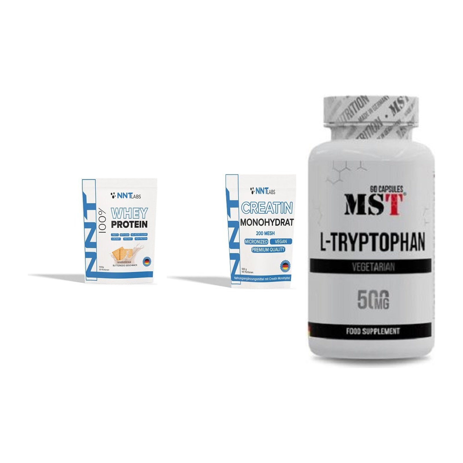 Einsteiger-Set: NNT Whey + NNT Creatin + MST Tryptophan – alle enthaltenen Artikel