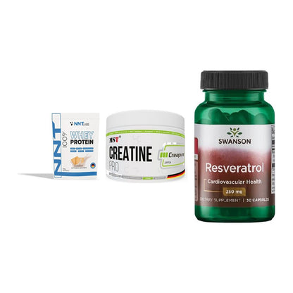 Einsteiger-Set: NNT Whey + MST Creatin Pro + Swanson Resverat – alle enthaltenen Artikel