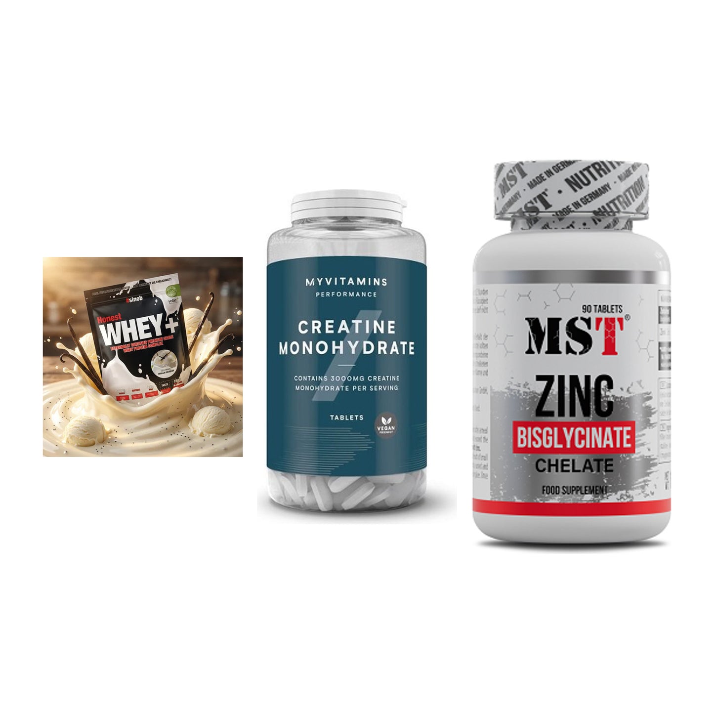 Einsteiger-Set: Sinob Honest + MyProtein + MST Zinc Chelate – alle enthaltenen Artikel