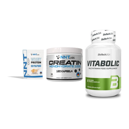 Einsteiger-Set: NNT Whey + NNT Creatin 1000 + BioTech Vitaboli – alle enthaltenen Artikel