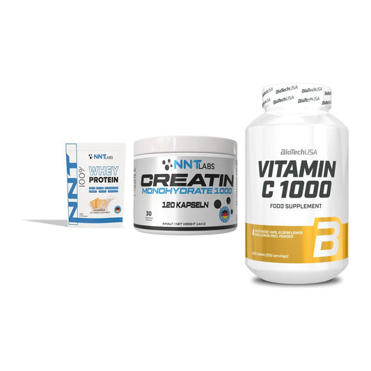 Einsteiger-Set: NNT Whey + NNT Creatin 1000 + BioTech Vitamin – alle enthaltenen Artikel