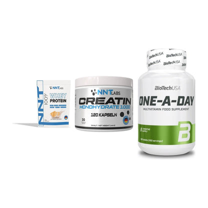 Einsteiger-Set: NNT Whey + NNT Creatin 1000 + BioTech One A – alle enthaltenen Artikel