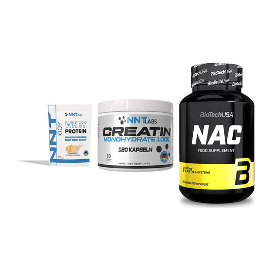 Einsteiger-Set: NNT Whey + NNT Creatin 1000 mg + BioTech NAC – alle enthaltenen Artikel
