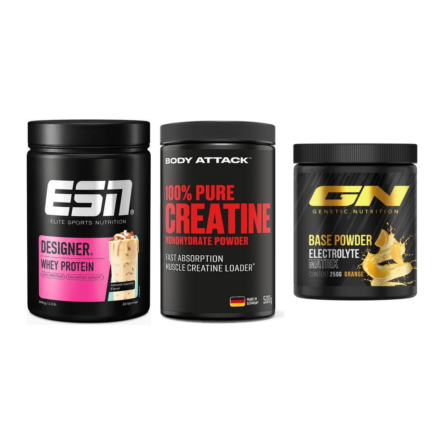 Einsteiger-Set: ESN Designer + Body Attack 100% + GN Base Powder – alle enthaltenen Artikel