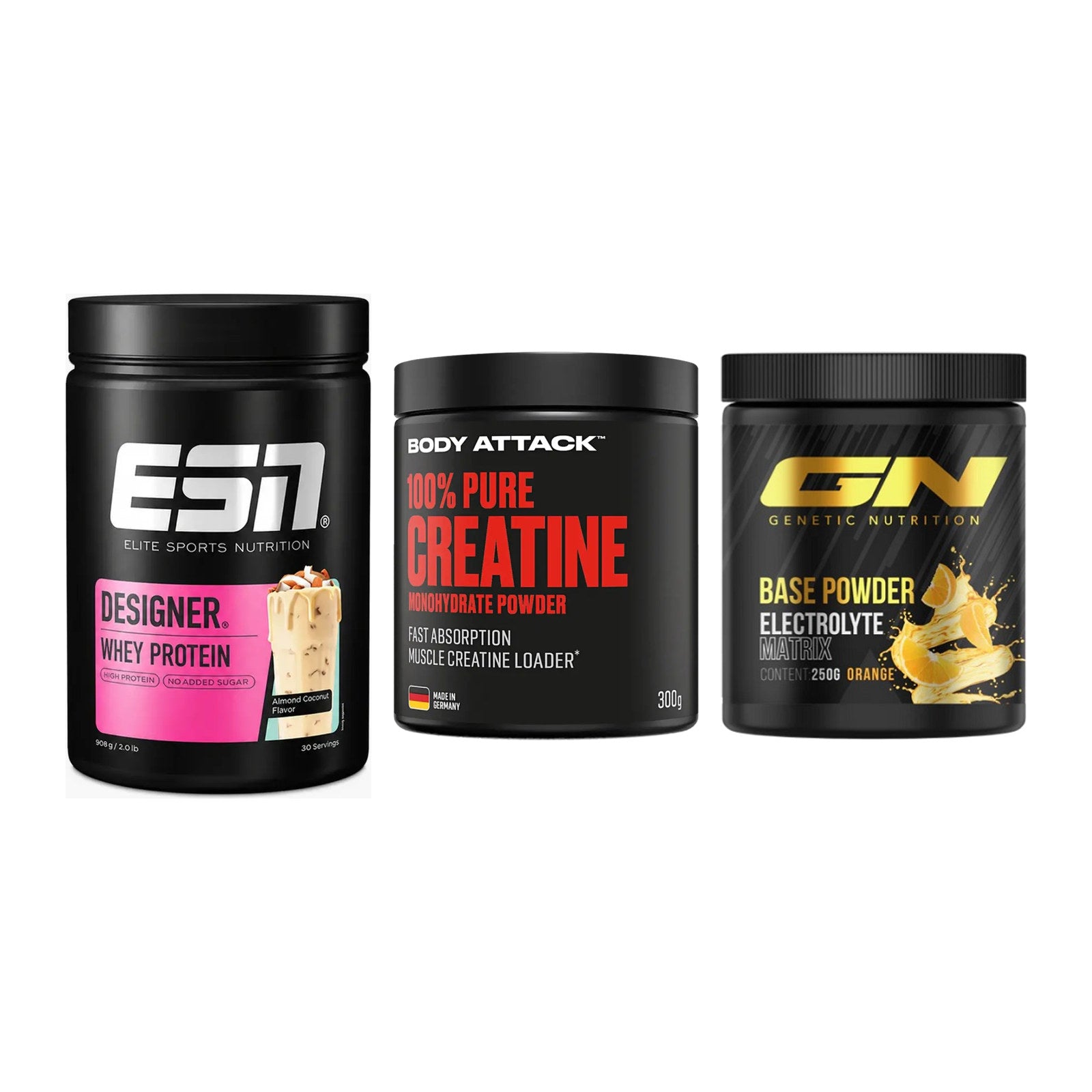 Einsteiger-Set: ESN Designer + Body Attack 100% + GN Base Powder – alle enthaltenen Artikel