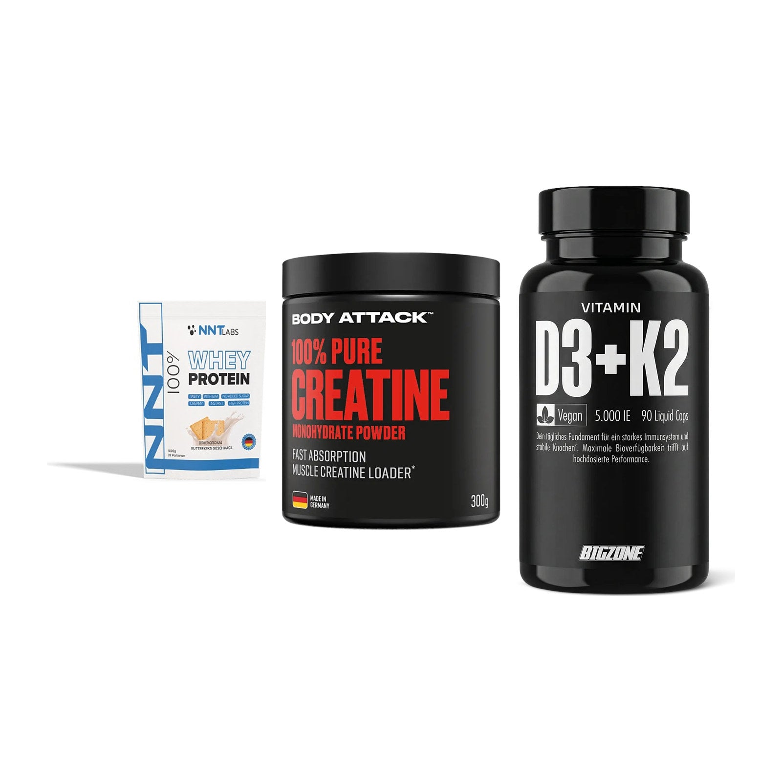 Einsteiger-Set: NNT Whey + Body Attack 100% + Big Zone Vitamin – alle enthaltenen Artikel