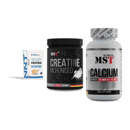 Einsteiger-Set: NNT Whey + MST Creatin + MST Calcium – alle enthaltenen Artikel