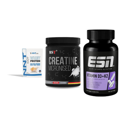 Einsteiger-Set: NNT Whey + MST Creatin + ESN Vitamin D3 – alle enthaltenen Artikel