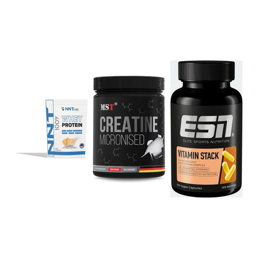 Einsteiger-Set: NNT Whey + MST Creatin Monohydrate + ESN Vitamin Stack – alle enthaltenen Artikel