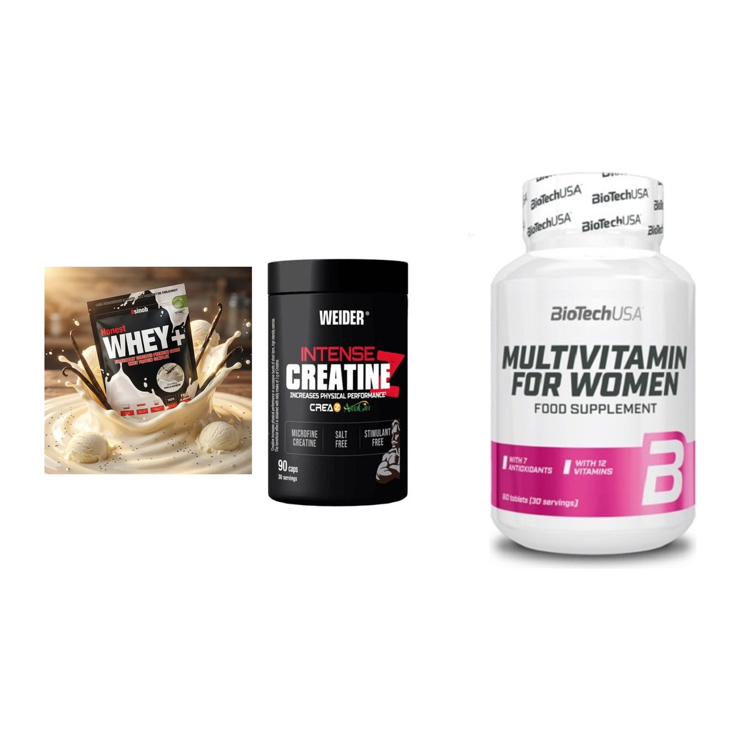 Einsteiger-Set: Sinob Honest + Weider Intense + BioTech Multivit – alle enthaltenen Artikel