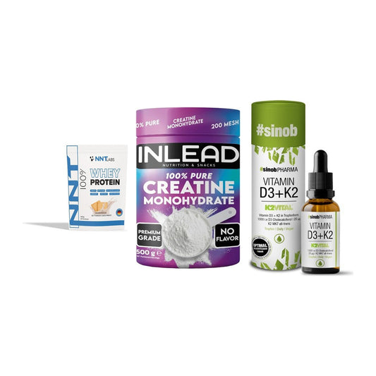 Einsteiger-Set: NNT Whey + INLEAD Creatine + Sinob Vitamin D3 – alle enthaltenen Artikel