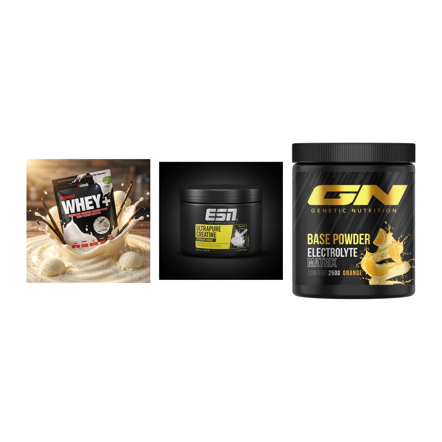 Einsteiger-Set: Sinob Honest + ESN Ultrapure + GN Base Powder – alle enthaltenen Artikel