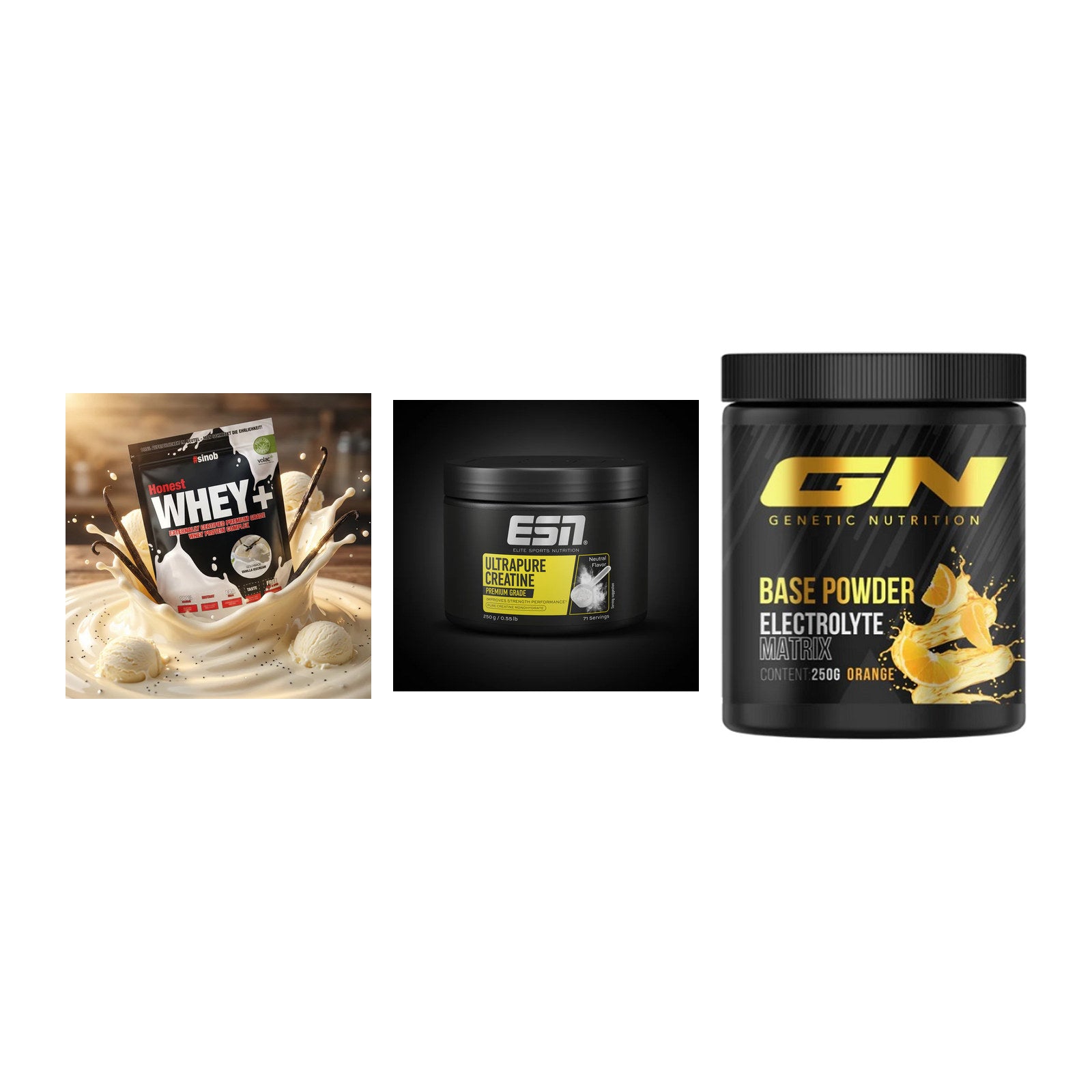 Einsteiger-Set: Sinob Honest + ESN Ultrapure + GN Base Powder – alle enthaltenen Artikel