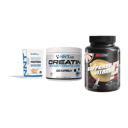 Einsteiger-Set: NNT Whey + NNT Creatin 1000 + Big Zone Buffere – alle enthaltenen Artikel