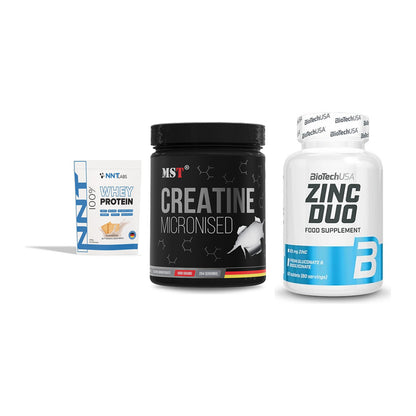 Einsteiger-Set: NNT Whey + MST Creatin Monohydrate + BioTech Zinc Duo – alle enthaltenen Artikel