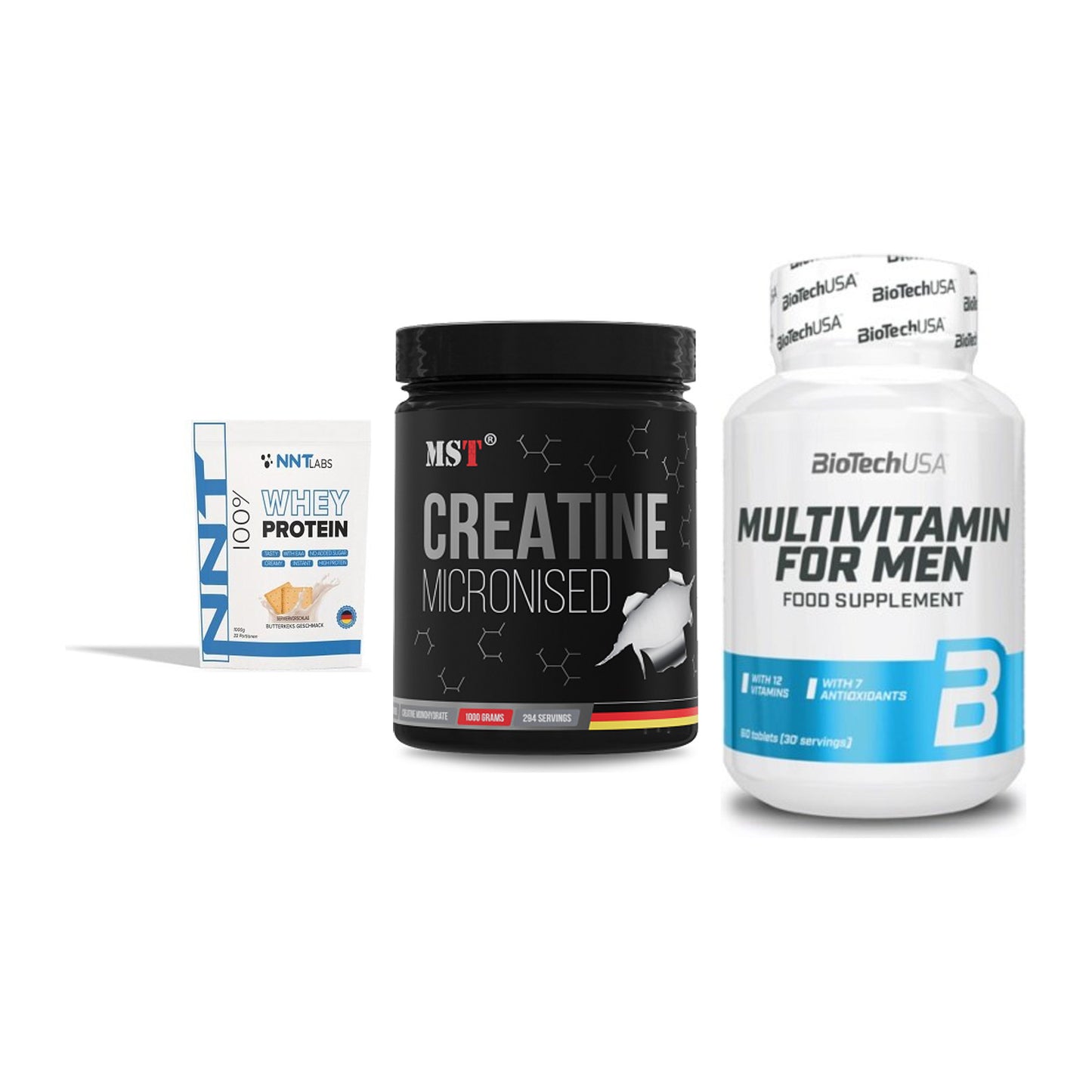 Einsteiger-Set: NNT Whey + MST Creatin + BioTech Multivit – alle enthaltenen Artikel