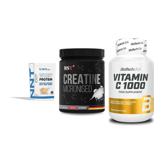 Einsteiger-Set: NNT Whey + MST Creatin + BioTech Vitamin – alle enthaltenen Artikel