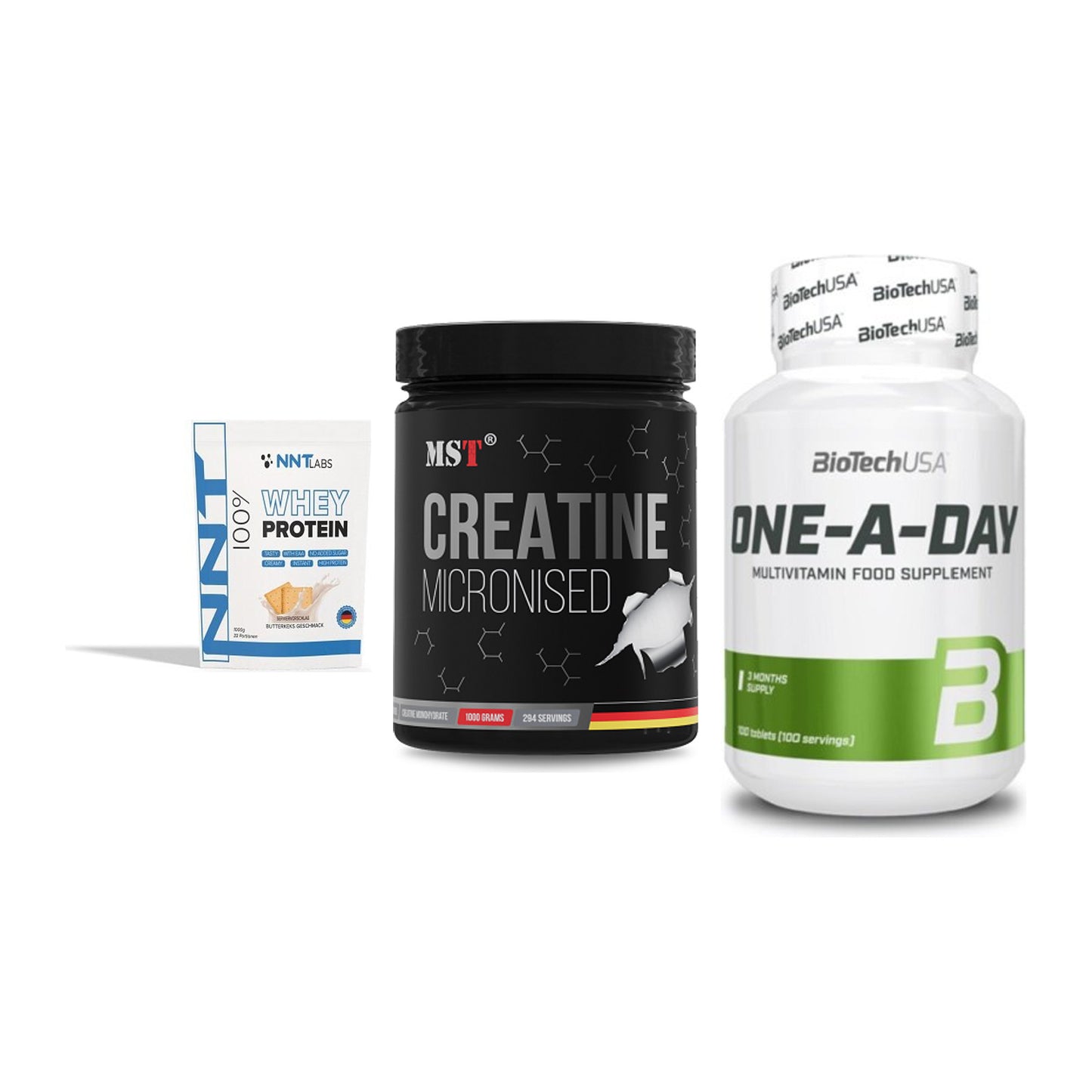 Einsteiger-Set: NNT Whey + MST Creatin + BioTech One A – alle enthaltenen Artikel