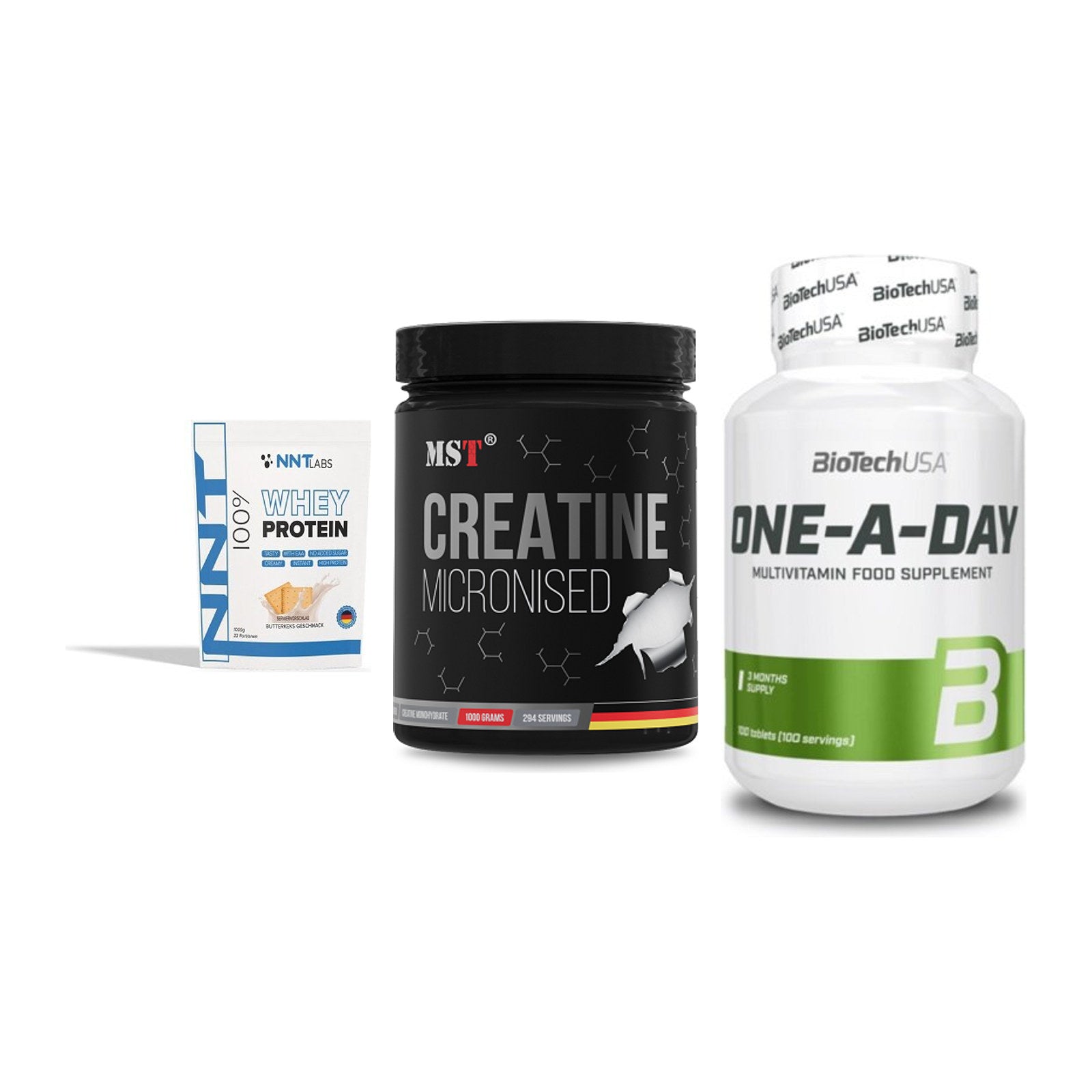 Einsteiger-Set: NNT Whey + MST Creatin + BioTech One A – alle enthaltenen Artikel
