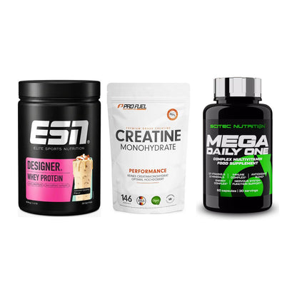 Einsteiger-Set: ESN Designer + ProFuel Creatine + Scitec Mega – alle enthaltenen Artikel