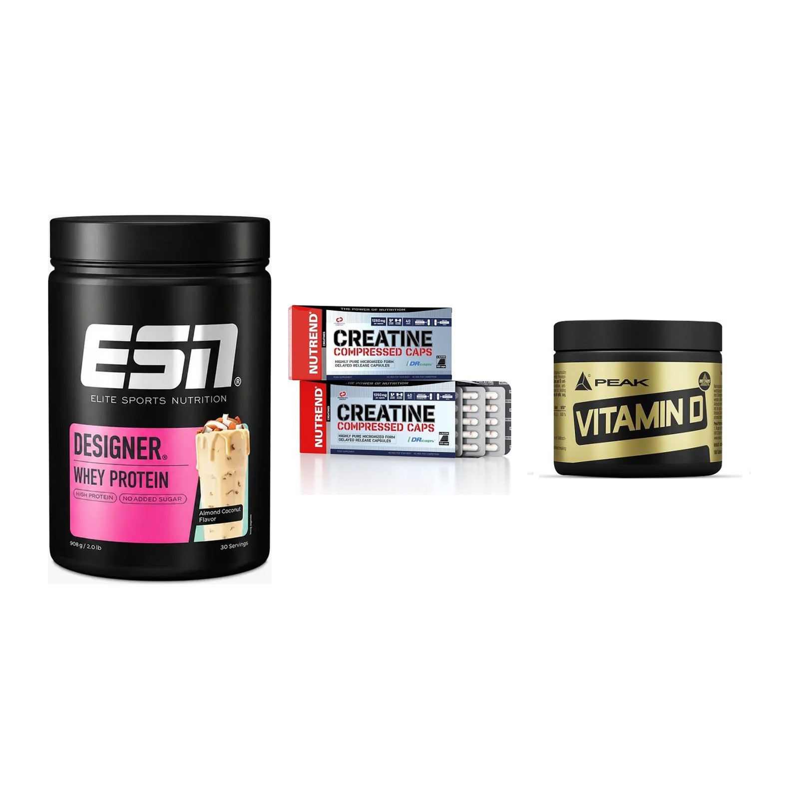 Einsteiger-Set: ESN Designer + Nutrend Creatine + Peak Vitamin D – alle enthaltenen Artikel