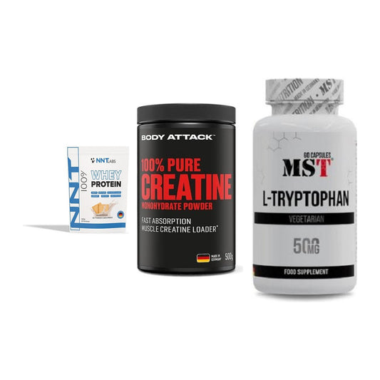 Einsteiger-Set: NNT Whey + Body Attack 100% + MST Tryptophan – alle enthaltenen Artikel