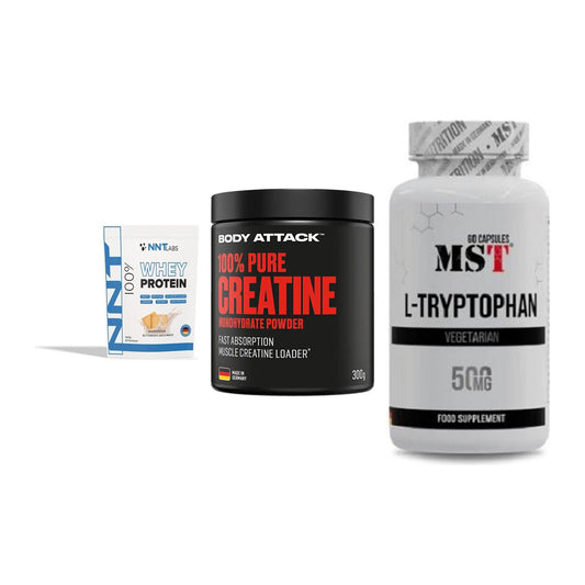 Einsteiger-Set: NNT Whey + Body Attack 100% + MST Tryptophan – alle enthaltenen Artikel