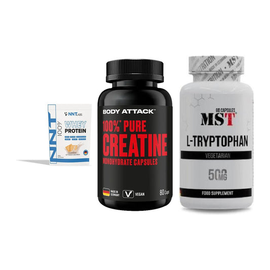 Einsteiger-Set: NNT Whey + Body Attack 100% + MST Tryptophan – alle enthaltenen Artikel