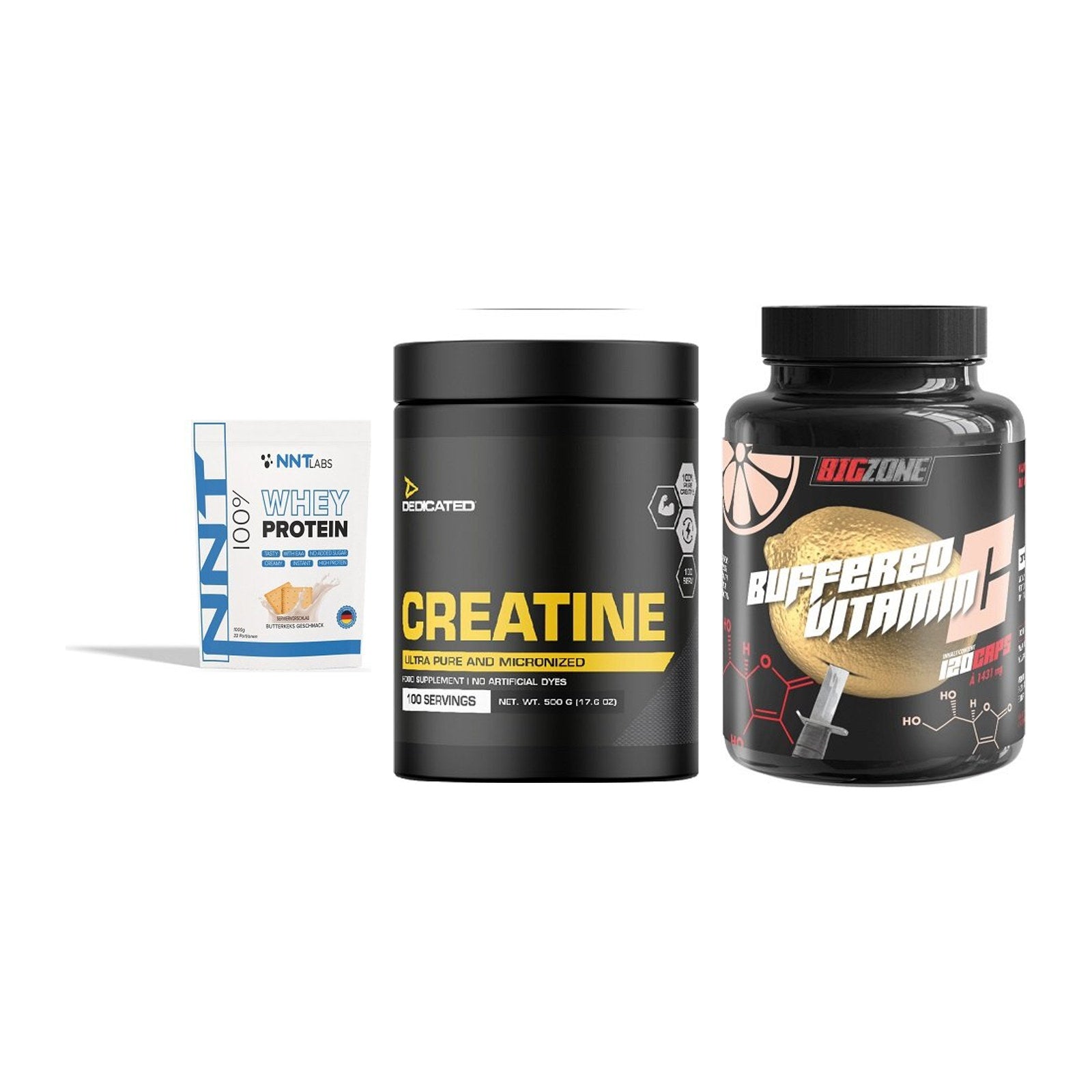 Einsteiger-Set: NNT Whey + Dedicated + Big Zone Buffere – alle enthaltenen Artikel