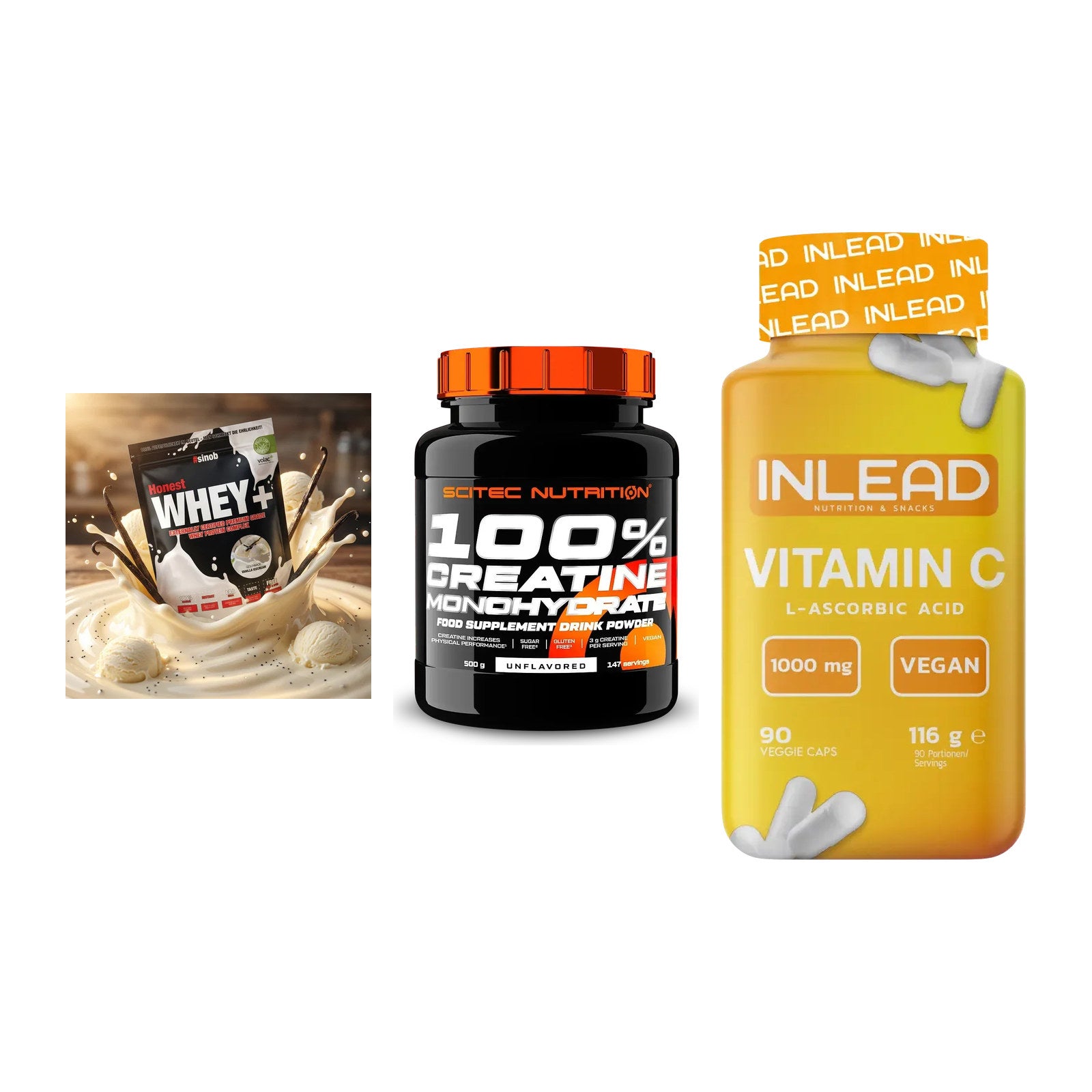 Einsteiger-Set: Sinob Honest + Scitec Creatine + INLEAD Vitamin C – alle enthaltenen Artikel