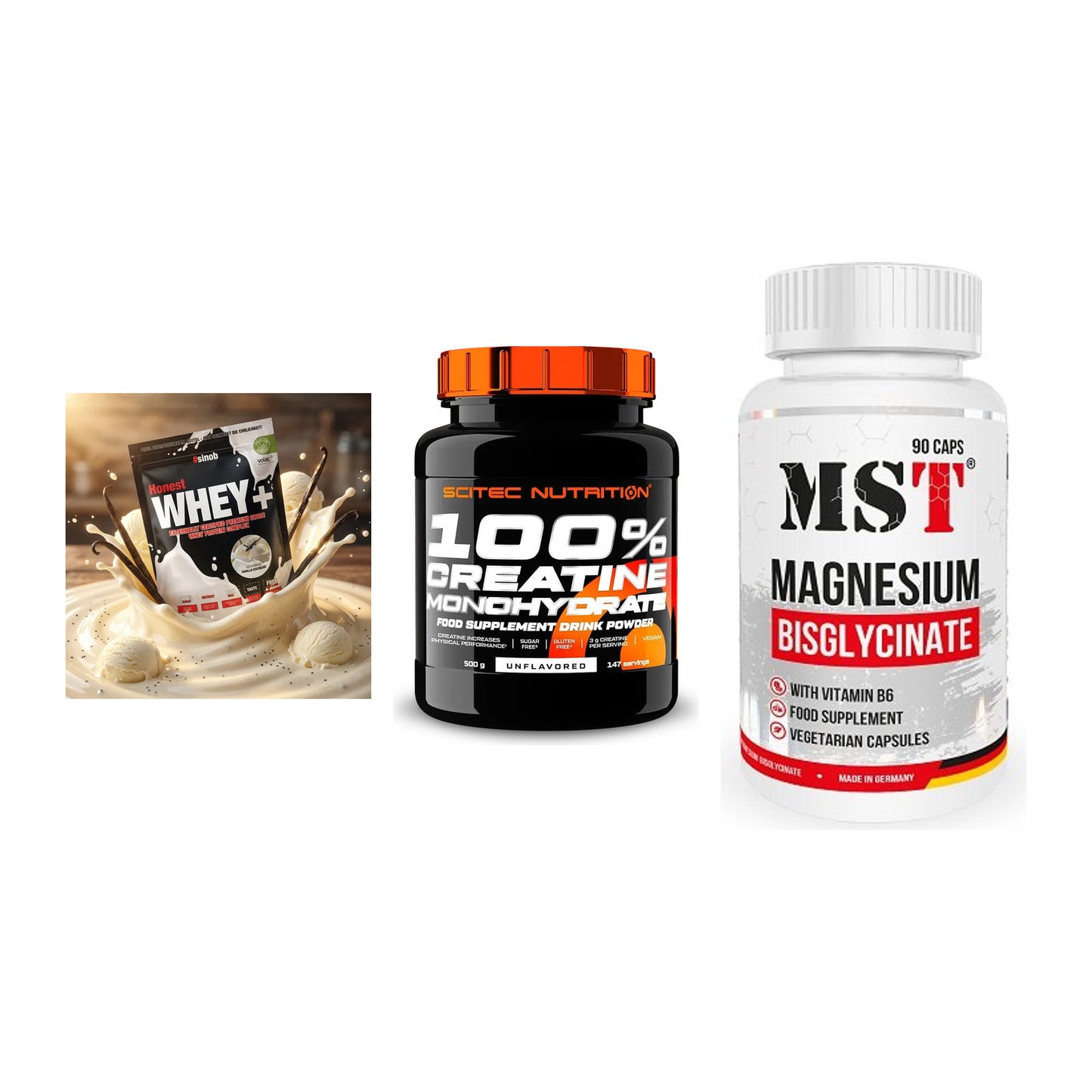 Einsteiger-Set: Sinob Honest + Scitec Creatine + MST Magnesium – alle enthaltenen Artikel