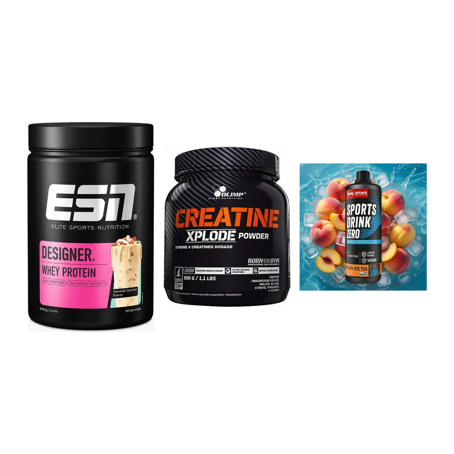 Einsteiger-Set: ESN Designer + Olimp Creatine + Body Attack – alle enthaltenen Artikel