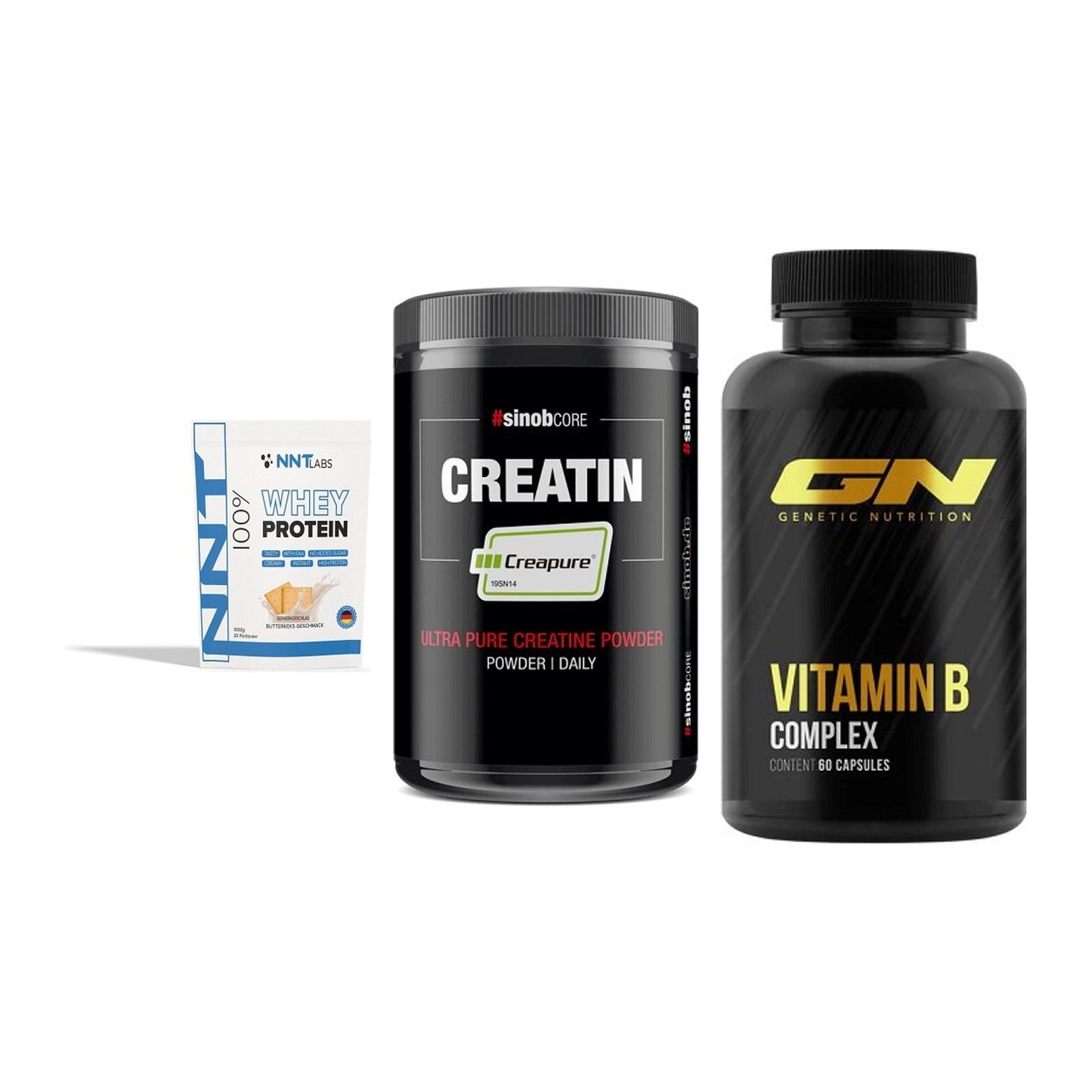 Einsteiger-Set: NNT Whey + Sinob Creatin + GN Vitamin – alle enthaltenen Artikel