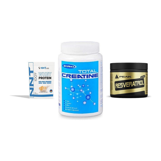 Einsteiger-Set: NNT Whey + Megabol Total Creatine + Peak Resveratrol – alle enthaltenen Artikel