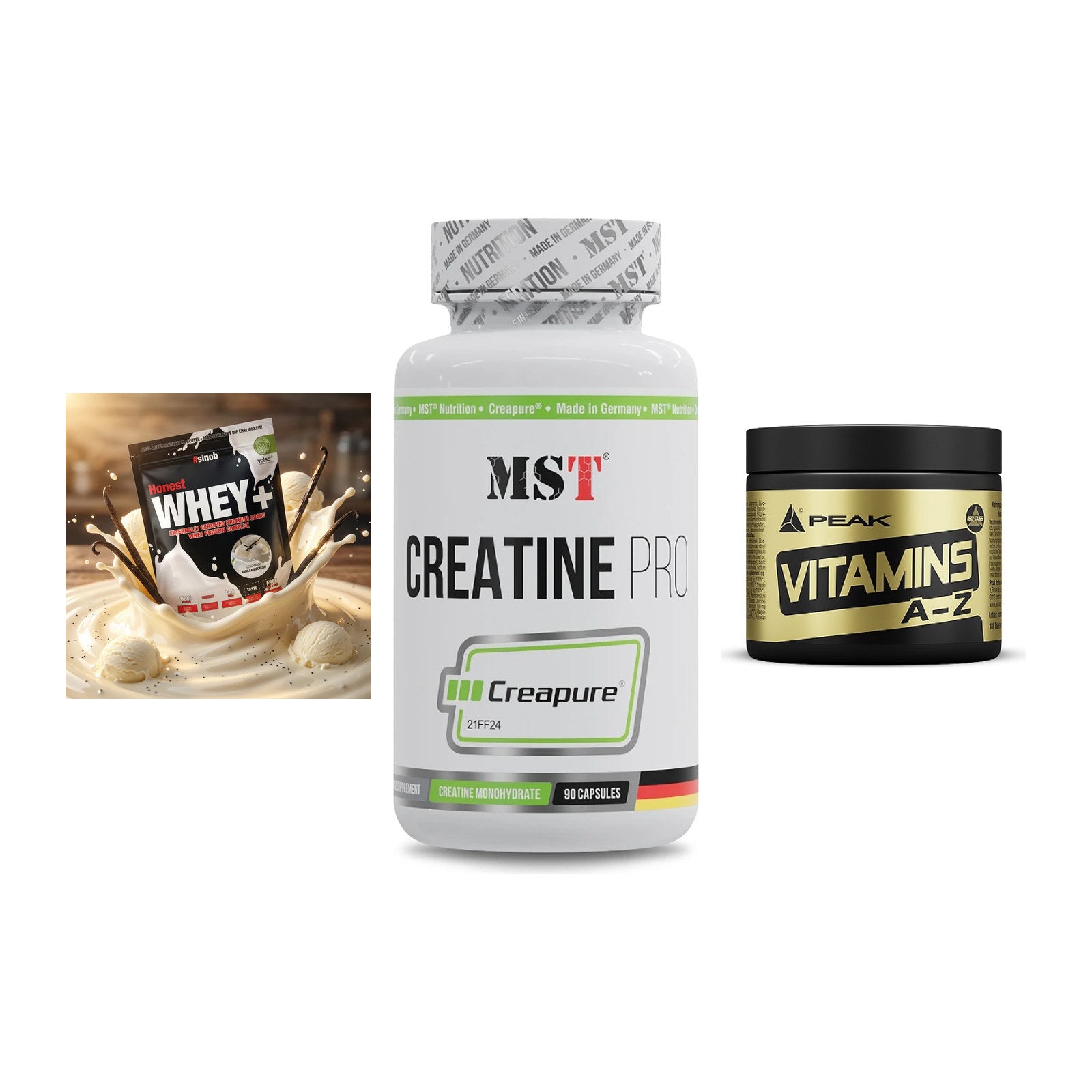 Einsteiger-Set: Sinob Honest + MST Creatine Pro + Peak Vitamin A-Z – alle enthaltenen Artikel